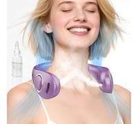 Neck Fans Portable Rechargeable Personal Misting Fan,Fold Up Compact Necklace Fan with Mist,Soundless Powerful Mobile Body Air Cooler with Digital LED Display, Presents for Adults Kids Elderly Purple