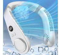 Neck Fans that Blow Cold Air Rechargeable,Neck Fan Air Conditioner Personal Cooling Device,Portable Battery Powered Silent Headphones Round Leafless Necklace AC Fan for Women Men Adults Kids White