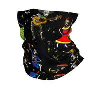 Neck Gaiter Day Of The Dead Skeleton Music And Dancers Black Bandana Breathable Facial Shield Uv Protection Headband For Outdoor Traveling Running 25X50Cm