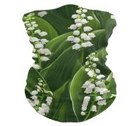 Neck Gaiter White Lily Of The Valley Flowers Green Leaves Comfortable Face Shield Windproof Bandana for Climbing Tennis 26X30cm