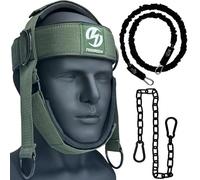 Neck Harness for Increases Neck Core Strength - Neck Exerciser with 30" Heavy Duty Steel Chain for Safely Lifting Weights Up to 280 lbs Green