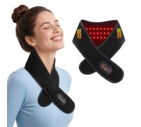 Neck Heating Pad with Vibration, Cordless Heated Scarf, Rechargeable Heated Neck Warmer Brace with 3 Heat Settings, 3 Adjustable Vibration Intensities Heating Pad with Red Light for Neck, Black