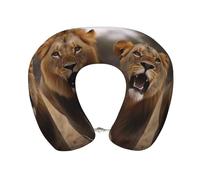Neck Pillow Memory Foam Contour Pillow Two Angry Lions Travel Pillow for Sleeping Comfortable U Shape Pillows for Traveling Car Headrest Home Office Fits Most Neck Sizes