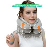 Neck Stretcher with Neck Brace, Cervical Traction, Neck Relief Tool, Adjustable Inflatable Collar Brace, Home Use, Decompression, New Technology, Breathable Fabric, Washable (Grey)