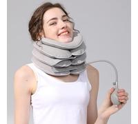 Neck Stretcher with Neck Brace, Cervical Traction, Neck Relief Tool, Adjustable Inflatable Collar Brace, Home Use, Decompression, Breathable Fabrics, Washable (Classic Grey)