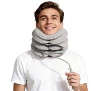 Neck Stretcher with Neck Support, Inflatable Collar, Neck Relief Tool, Adjustable Neck Brace, Home Use, Decompression Technology, Breathable Fabric, Washable and Colourfast (Grey)