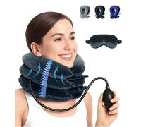 Neck Traction Device Neck Stretcher Cervical Spine Stretches - Inflatable Ergonomic Neck Trainer with Air Pump, Neck Pillow & Sleep Mask Set for Pain Relief, Home & Travel (Black)