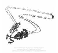 Alchemy Gothic Draconic Tryst Unisex Necklace Black-Silver, Pewter,