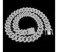 necklace 20mm Men Hip Hop Chain Necklace pave setting Rhinestone Male Hiphop iced out bling rhombus Cuban Chains Necklace fashion jewelry-silver necklace,20inch