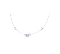 necklace 925 Sterling Silver Purple Enamel Pansy Flower Pendant Necklace Dancing Butterfly Adjustable Neck Chain For Women jewelry