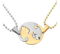 necklace Accessorie Puzzle Matching Black Cat Necklace For Women, Hug Round Stitching Black Cat Charm - Halloween Cat Necklace, Black Cat Jewelry For Women Halloween