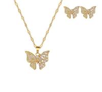 Necklace and Earring Sets for Women Gold Heart Butterfly Flower Turtle Rabbit Necklace Set Trendy Hypoallergenic Cubic Zirconia Earrings Studs (D-Gold Butterfly Necklace and Earrings Set)