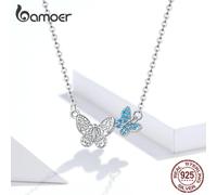 (Necklace) Bamoer Authentic 925 Sterling Silver Pave Setting Cz Flying Butterfly Necklace Original Brand Design Jewelry