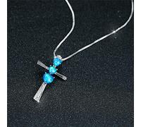 necklace Boho Female Cross Long Pendant Necklace Cute Silver Color Chain Vintage Blue Haert Opal Wedding Necklaces For Women jewelry