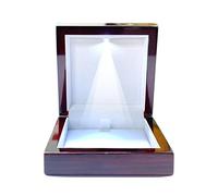 Cokos Box Wooden Necklace Jewelry Box with LED Light, 4 x 4 x 1.5 Inches Wood Case Bracelet Gift Box for DIY Craft Hobbies Men Women Him Her Occasions, 1, Mahogany, White Interior