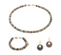 Necklace, bracelet, and earrings in Indian agate stone for women Sloya Blima Vert 16,5/20 cm