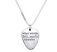 Necklace Compatible With Women,Men When Words Fail Music Speaks Guitar Pick Pendant Necklace Jewelry Silver Beautiful design