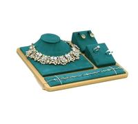 Necklace Display Bust Green Velvet Jewelry Organizer Earrings Ring Display Holder Pendant Bracelet Necklace Mannequin Bust Counter(4 in1 set rack 25 * 22 * 5.5cm)
