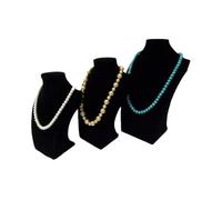 Necklace Display Stand Black Velvet Mannequin Kit 3pcs Wooden Rack Shelf Portrait Jewelry Necklace Pendant Display Prop Bust Stand Holder For(3 Size In Set)