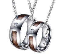 Necklace Engraving "", Set of 2 Pendant Rings 8 mm Wooden Partner Chain Set with Cubic, Size 54 and Size 62, Length 60 cm / 50 cm,