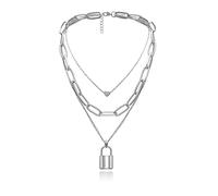 Necklace European and American Exaggerated Thick Chain Hip-Hop Retro Multi-Layer Geometric Lock-Shaped Love Ladys (1 a)