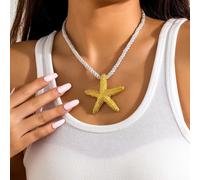 (Necklace) Exaggerated Boho Metal Big Starfish Star Pendant Choker Necklace