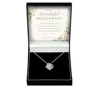 Necklace for Bridesmaid Love Knot with Personalised Keepsake Box | 14K white gold over stainless steel with sparkling cubic zirconia and adjustable chain