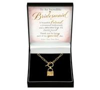 Necklace for Bridesmaid Love Lock with Personalised Keepsake Box | 18k gold over stainless steel with polished padlock design and adjustable chain