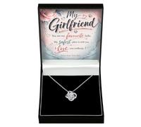 Necklace for Girlfriend Love Knot with Personalised Keepsake Box | 14K white gold over stainless steel with sparkling cubic zirconia and adjustable chain
