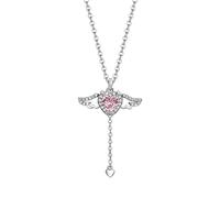 Necklace for Girlfriend Pink Crystal Angel Wing Heart Pendant Necklace For Woman Minimalist Jewelry Girl Neck Chain Elegant Rhinestone Necklace Heart of The Sea Necklace (Pink, One Size)