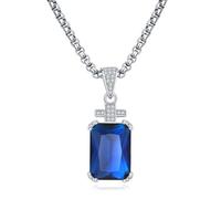 Necklace for Men, Gem Quality Cubic Zirconia Pendant Necklace with Cross, Emerald Cut Birthstone 17.5 Carat, 24" Stainless Steel Chain, Jewelry Gift, Gold Plated, Cubic Zirconia