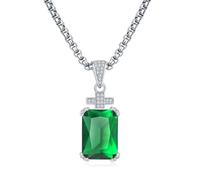 Necklace for Men, Gem Quality Cubic Zirconia Pendant Necklace with Cross, Emerald Cut Birthstone 17.5 Carat, 24" Stainless Steel Chain, Jewelry Gift, Stainless Steel, Cubic Zirconia
