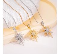 Necklace for women, and versatile, eight-pointed star, copper-plated gold-plated, zircon pendant, titanium steel clavicle chain