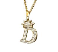 Necklace For Women Clavicle Chain Necklace Cubic Zirconia Crown Alphabet Pendant Necklace Guy Rock Punk Hip Hop Style Band Rapper Dancer Woman Man Gifts D