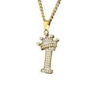Necklace For Women Clavicle Chain Necklace Cubic Zirconia Crown Alphabet Pendant Necklace Guy Rock Punk Hip Hop Style Band Rapper Dancer Woman Man Gifts I