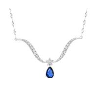 Necklace for Women, Long Necklace Chain Elegant Teardrop with 1.2ct Blue Created Sapphire 9K White Gold 45cm