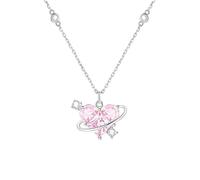 Necklace for Women Planet Pendant with Heart Crystal Birthstone Cubic Zirconia Jewelry Birthday Christmas Valentines Gifts for Daughter Granddaughter Mom Girls Ladies YS