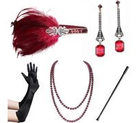 Necklace Gloves Rack 1920s Flapper Accessories Set Costume Accessories 20s Flapper Headband Pearl Necklace Gloves Holder