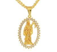 Necklace Holy Saint Death Santa Muerte Men's Biker Hiphop Pendant Diamond Necklace Biker JewelrySimple and Sophisticated Design