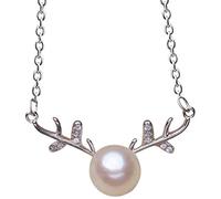 Necklace Natural Pearl Necklace Women s Creative 925 Antlers Inlaid 9Mm Real Pearl Pendant Sterling Chain 50Cm Exquisite Jewelry Box- for Women Men Boys Girls