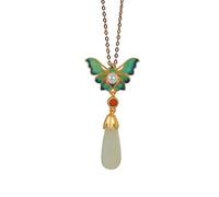 necklace Original Design Pearl Butterfly Necklaces Silver Inlaid Natural Jade Chain Pendant Retro Jewelry For Girlfriend jewelry