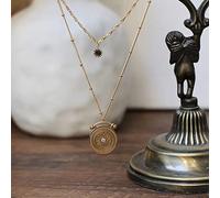Necklace Pendant Center of the universe Vintage delicate ancient engraving CZ coin pendant multi layer beads chain star necklace friendship necklace Wedding Christmas for women