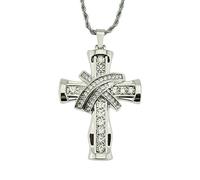 Necklace Pendant Chain Men Women Jewellery Mighty Diamond Studded Three-Dimensional Cross Style Pendant Necklace 银色（十字架）-0.3 * 75Cm麻花链