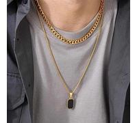 Necklace Pendant Double Layer Necklaces for Men Geometric Square Pendant Wheat Box Cuban Chain Cool Boy Collar Necklace Jewelry birthday gifts for women men