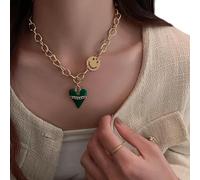 necklace pendant Fashion Green Enamel Big Love Geart Pendant Necklace for Women Ladies Gold Color Chunky Chain Necklace Accessories Jewelry Party