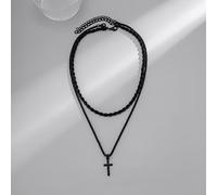 Necklace Pendant Goth Double layer Minimalist Black Cross Necklace Men Twist Chain Necklace For Men Jewelry Gift Men's Autumn Sweater Chain Jewelry birthday gifts for women men