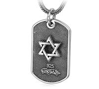 Necklace Pendant, Hexagonal Star Dog Tag for Men, Gothic Vintage Star of David Necklace S Silver, Silver, Pendant + Chain 70cm