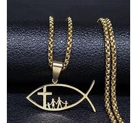 Necklace Pendant Ichthys Fish Cross Family Necklace Women Men Gold Color Necklaces durings Jewelry chains para man Jewelry birthday gifts for women men