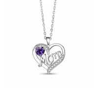 Necklace Pendant Jewelry For Mother Featuring Intertwined Hearts Outline And Mom Text Polished Copper With Zircon Crystals Suitable for daily wear, White Gold Purple