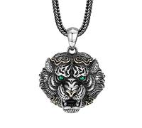 Necklace Pendant, Men's Necklace with Tiger Head Pendant, Viking Gothic Tiger Head Necklace in S Silver, Silver, Pendant + Chain 50 cm
